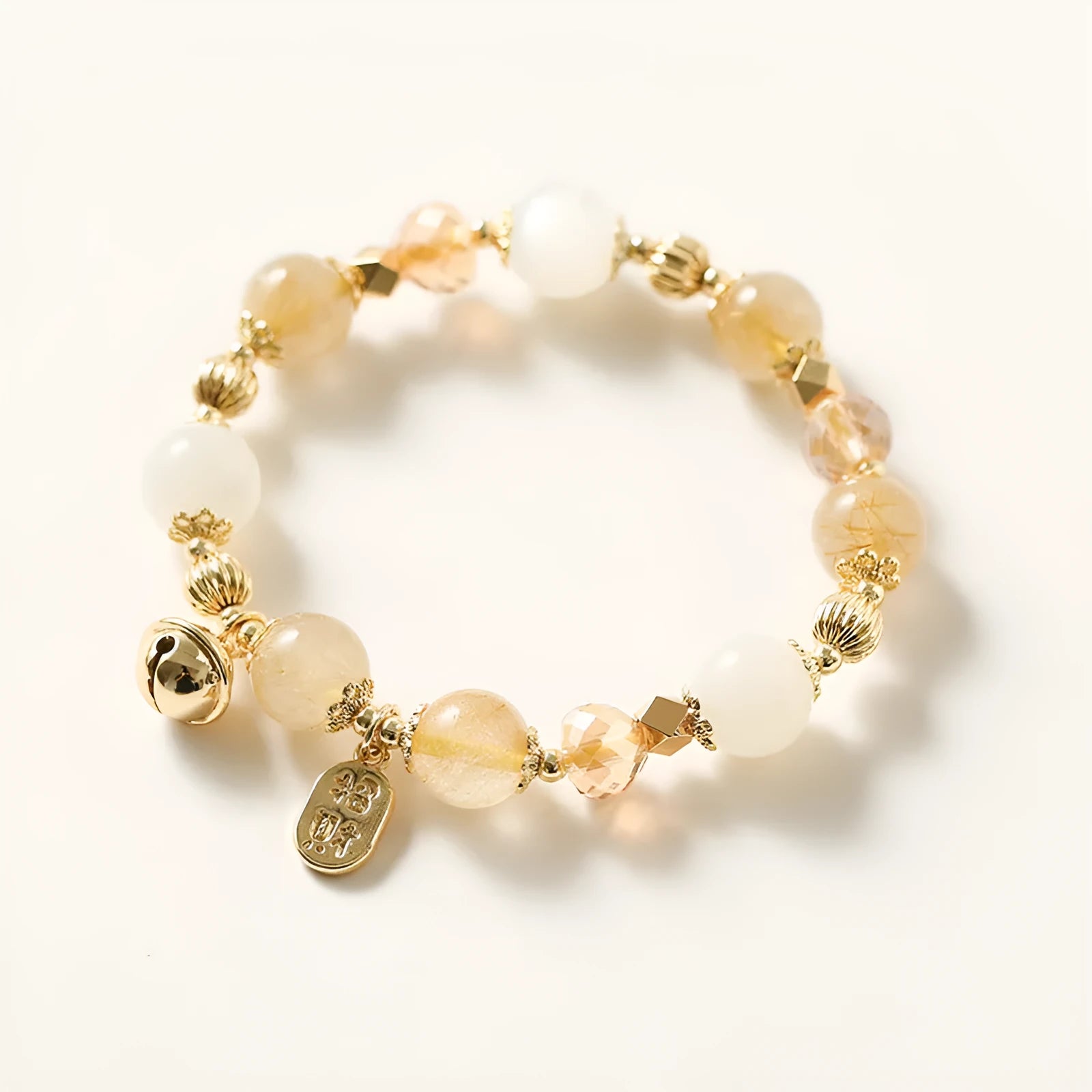 Gold electroplated rutilated quartz bracelet with Korean style design and crystal materials