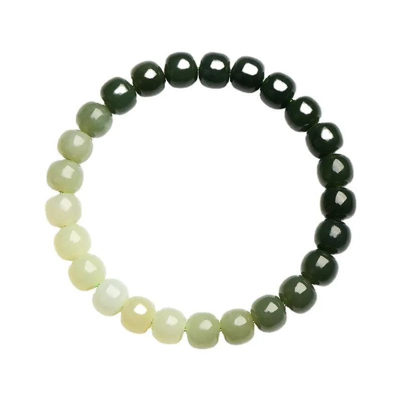 Natural Hetian jade bracelet with gradient clear water colour beads and sliding knot closure