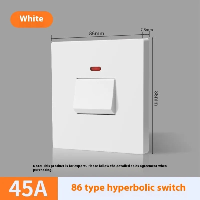 Gold, grey, and white illuminated high-current 3-pole electrical switch for appliances.