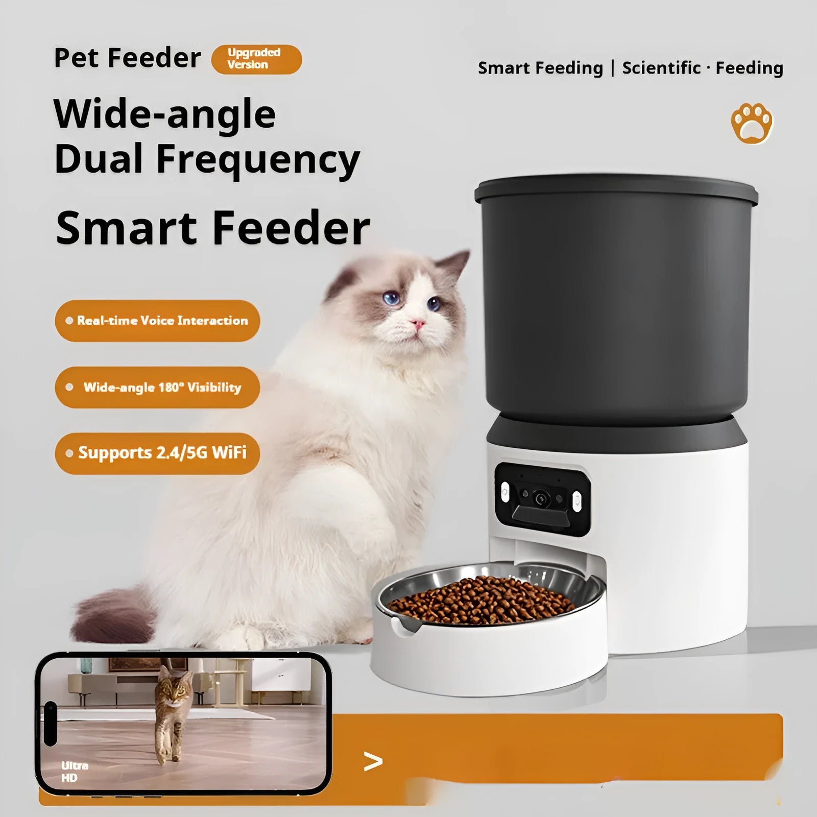 4 litre smart pet feeder with timing function and remote monitoring options for cats and dogs