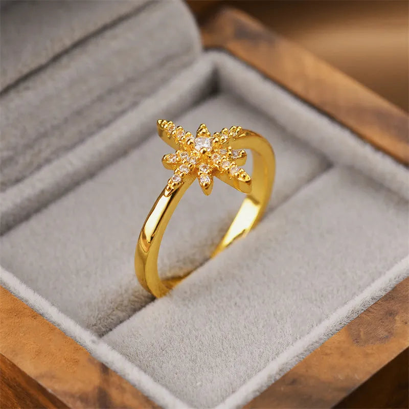 Gold geometric open ring with Korean fashion styling and adjustable design