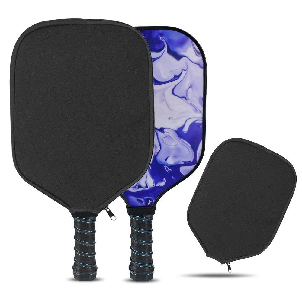 Black neoprene protective sleeve for a table tennis racket.