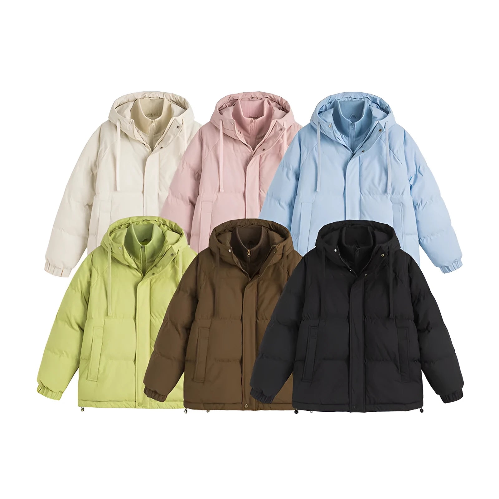 Loose winter cotton-padded coat in cardigan style with side seam pockets