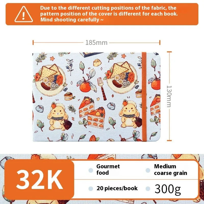 Feiluniao handmade fabric watercolour sketchbook with decorative cover, shown at 185mm length.