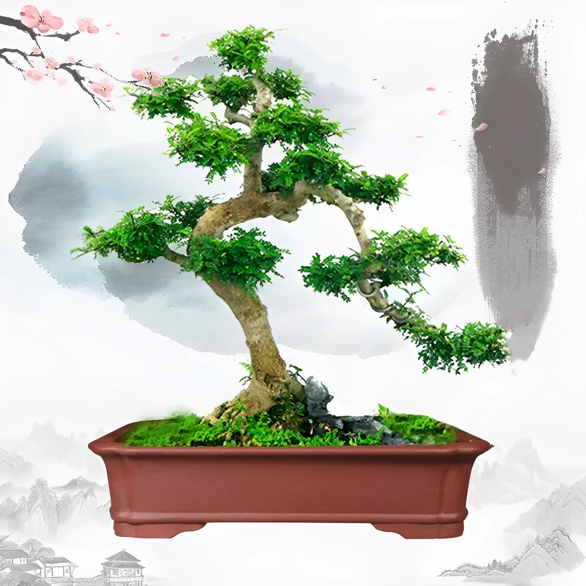 Large rectangular handmade purple clay flowerpot for bonsai or garden plants.