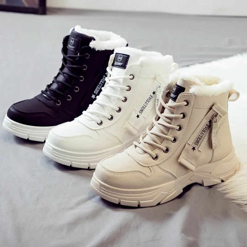 Women's plus size tall snow boots with lace-up front and fleece lining in khaki colour