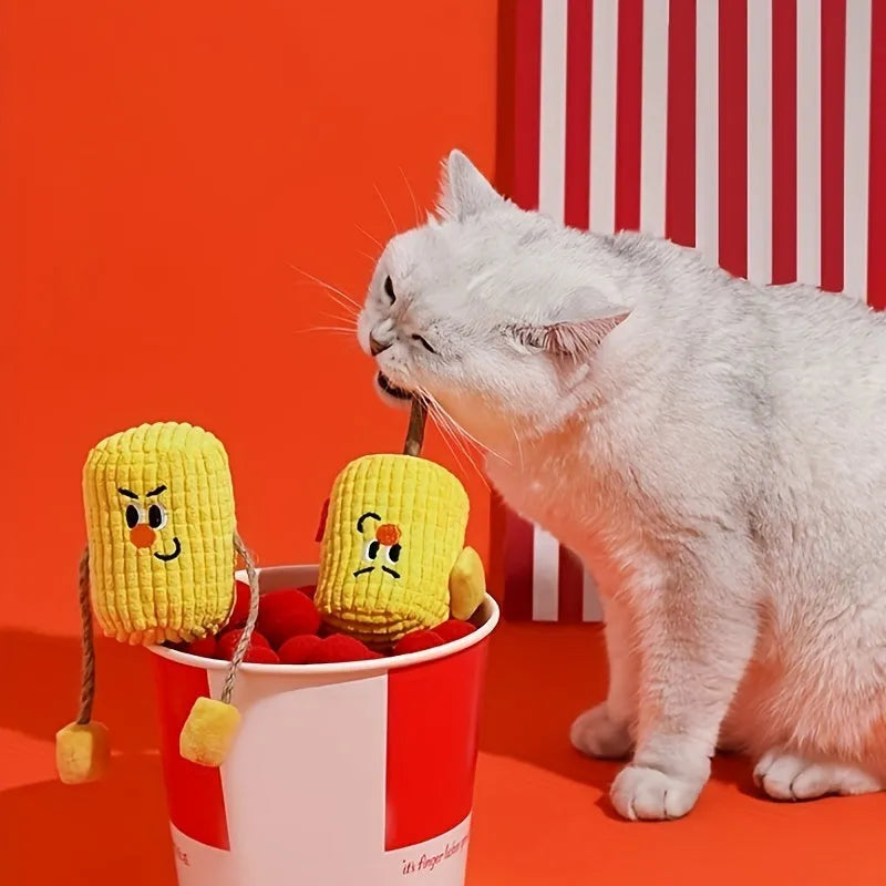 Corn cob shaped polio wood cat dental chew toy with catnip for tooth cleaning
