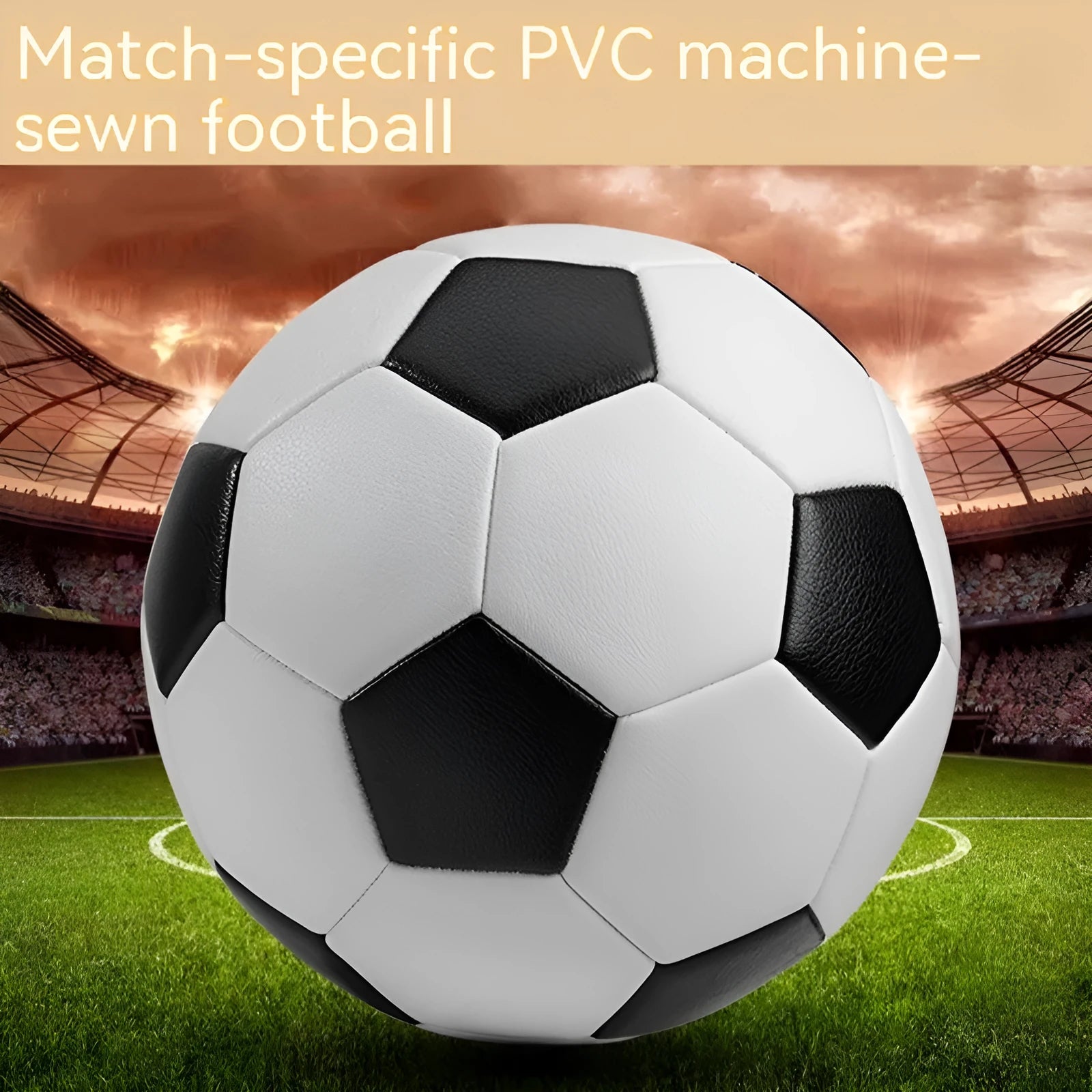 PVC machine-sewn training football showing colour options including Tornado Blue and All White, available in sizes No. 3, No. 4, and No. 5