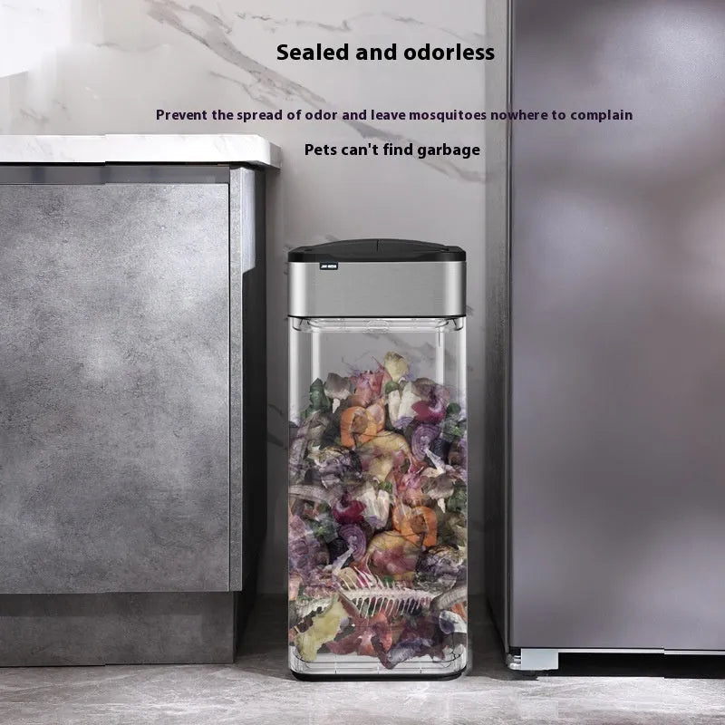 Stainless steel inductive smart trash can with square shape and sensor lid