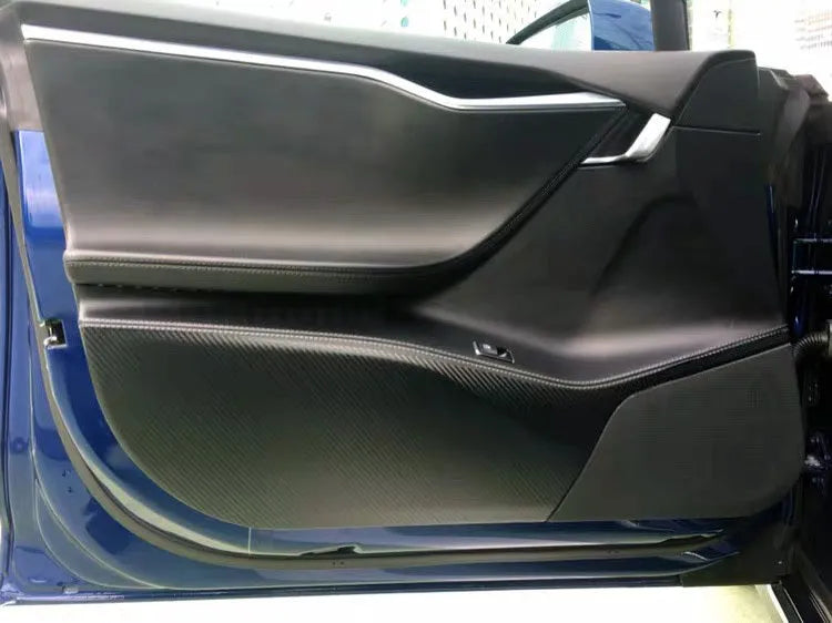 Pre-cut carbon fibre protective film for Tesla Model S interior door panels
