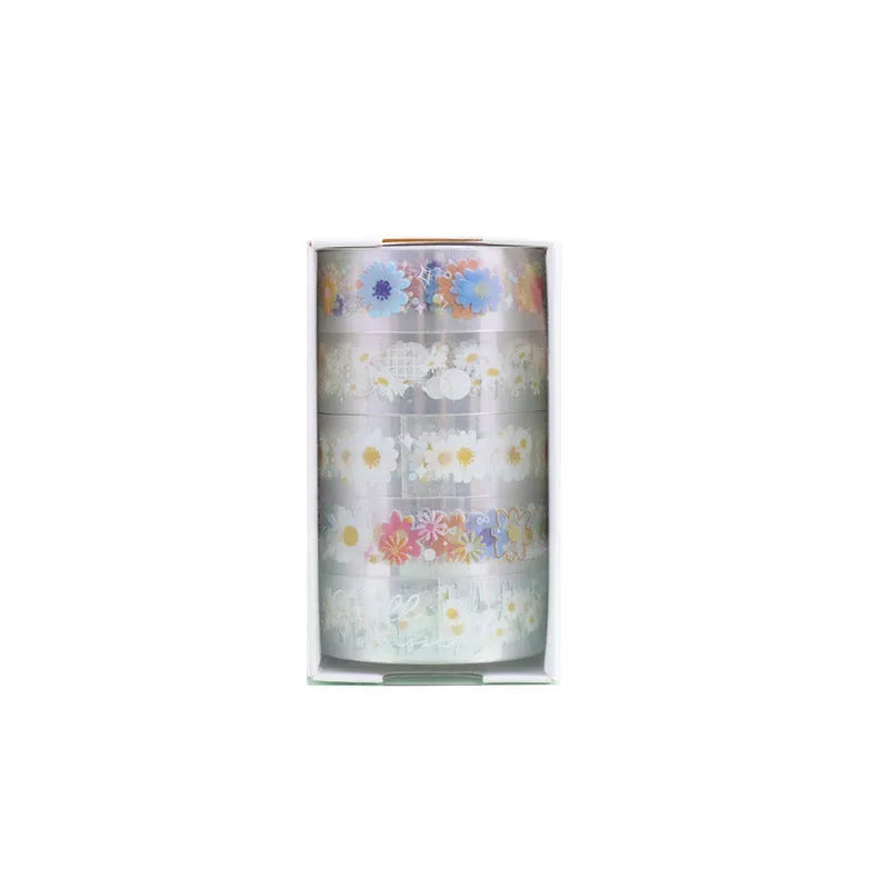 Five rolls of transparent Midsummer Daisy coloured decorative tape for diary and craft projects