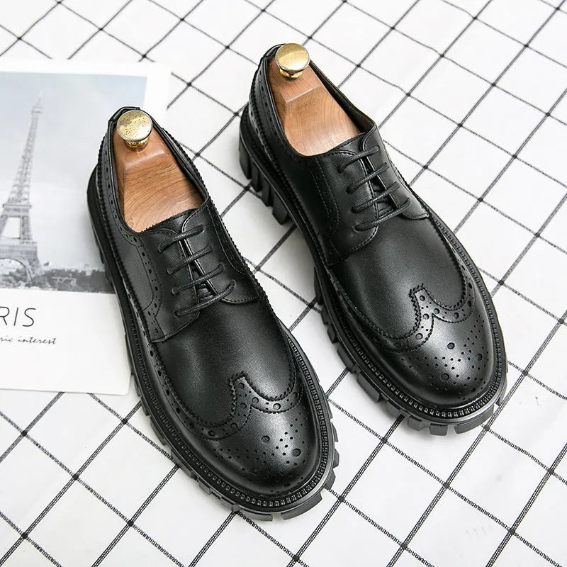 Men's black and brown brogue shoes with round toe design for business wear