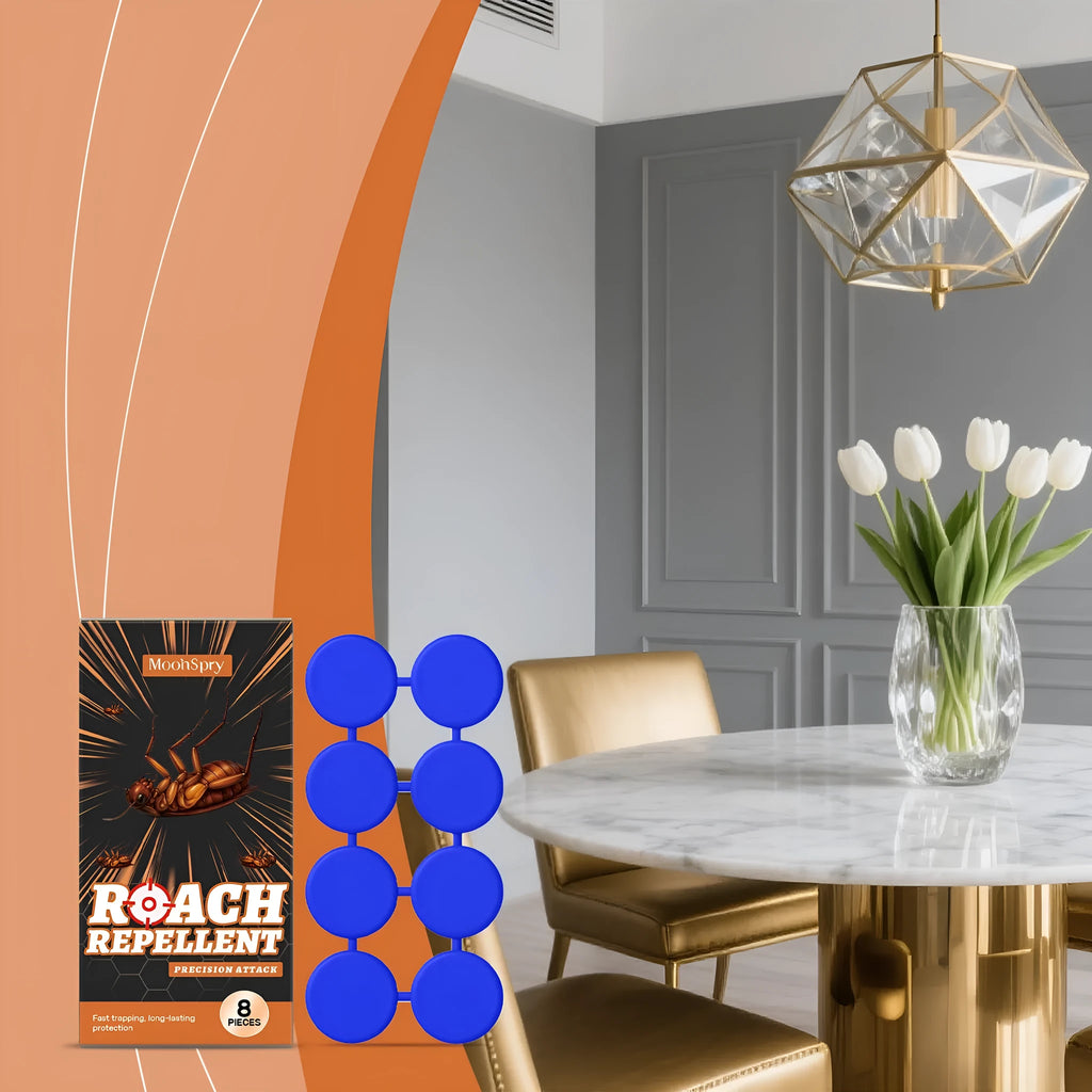 Cockroach killer bait sticker kit with eight bait stickers and eight glue traps for indoor kitchen use