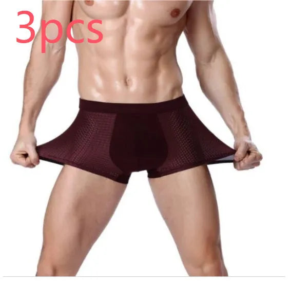 Men's ice silk modal boxer briefs with U-convex design in dark blue colour showing mesh fabric detail