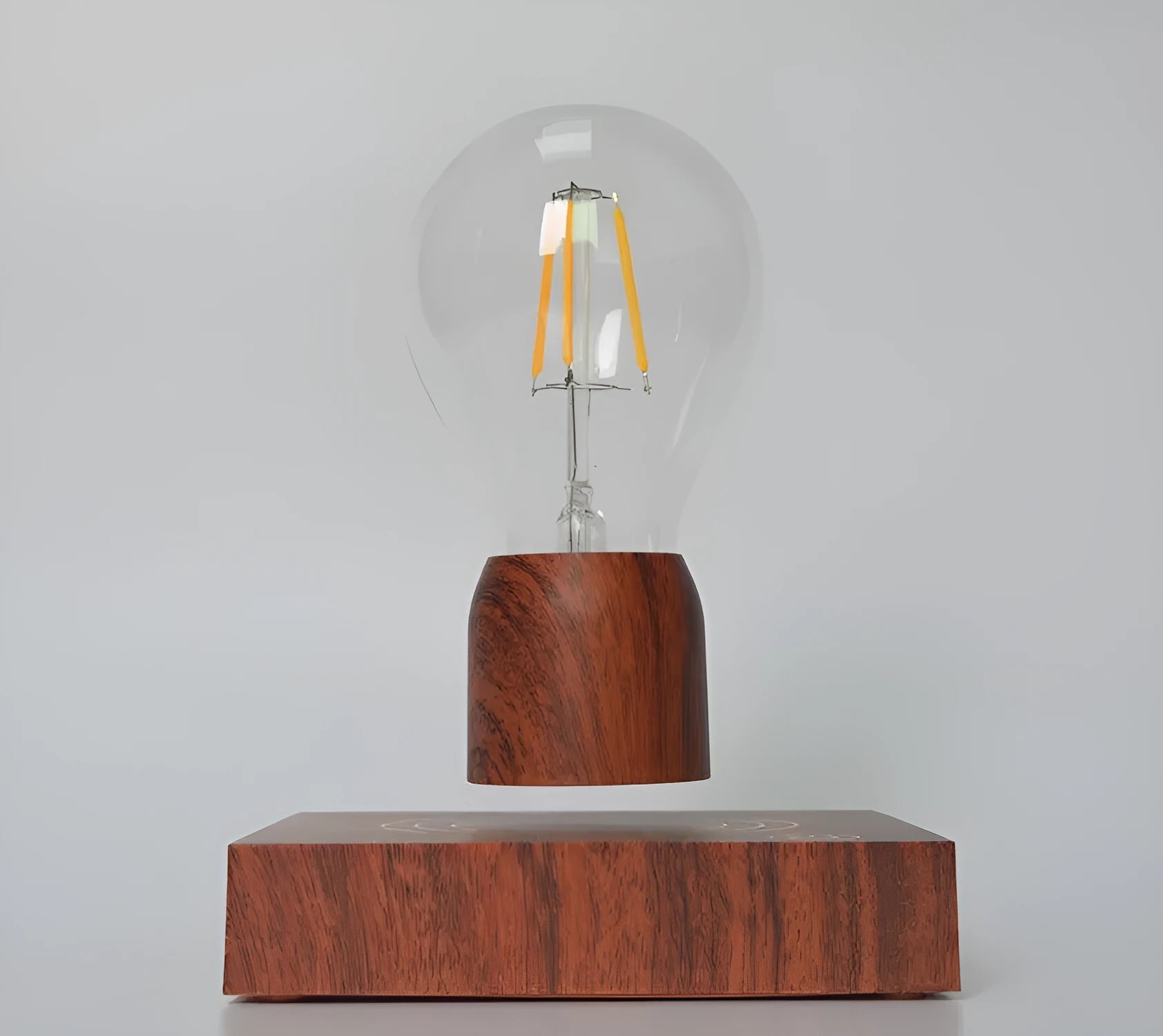 Magnetic levitation floating bulb lamp with imitation wood base and international plug options