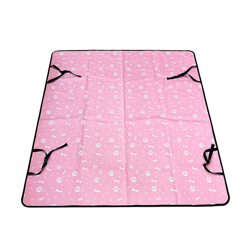 Car rear seat pet mat with water resistant isolation padding in dog bone print design