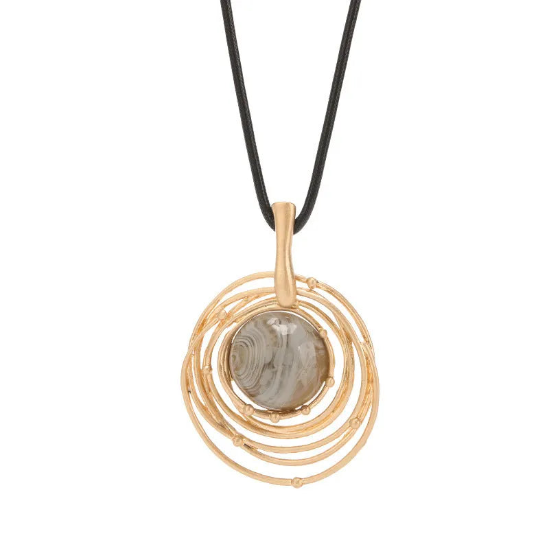 Gold geometric alloy pendant necklace with snakeskin wax rope chain adjustable from 51 to 80cm