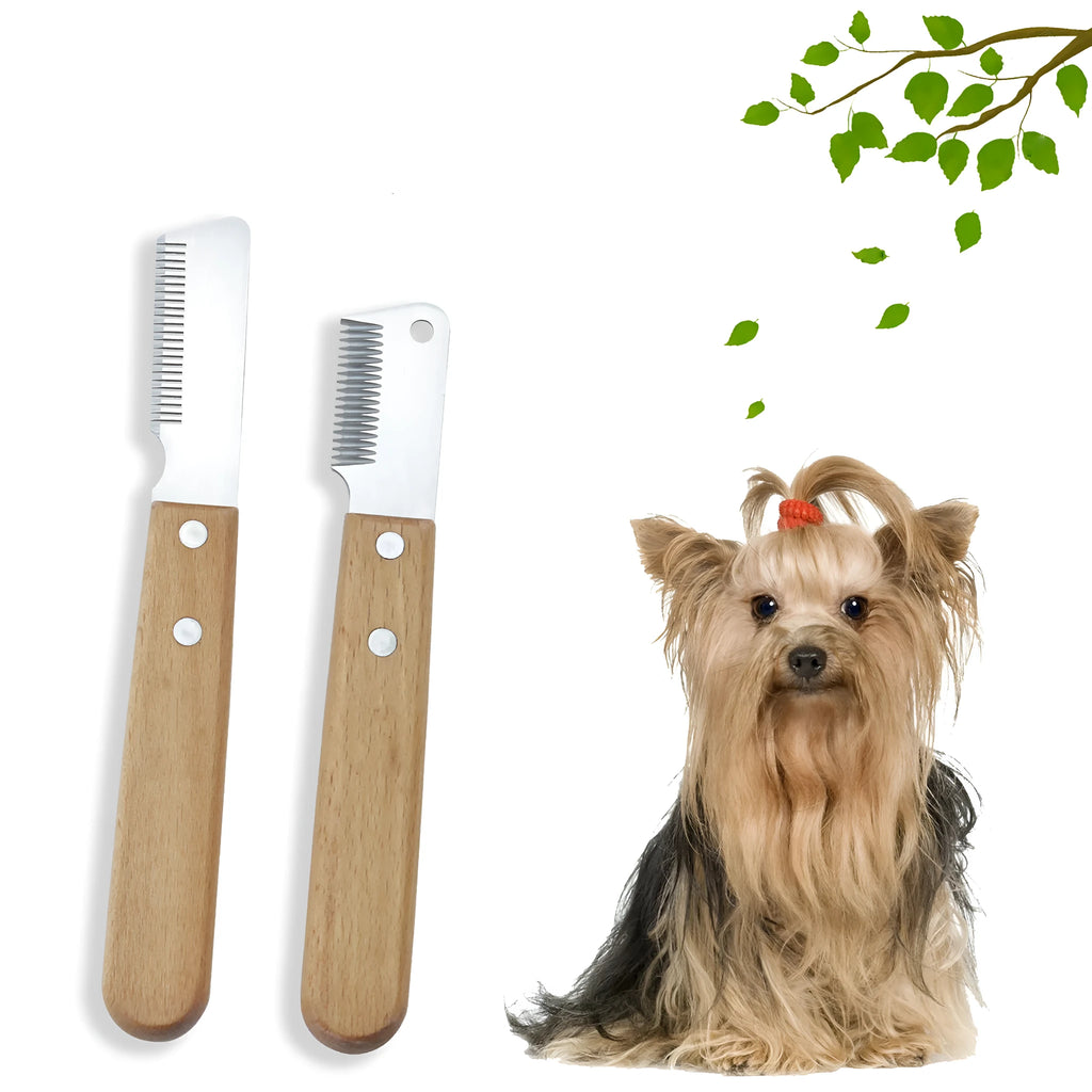 Pet stripping comb with wood handle and metal teeth for dog and cat grooming
