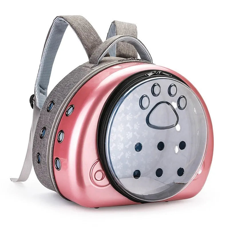 Transparent hard-sided cat carrier capsule bag with PC canvas construction and breathable design