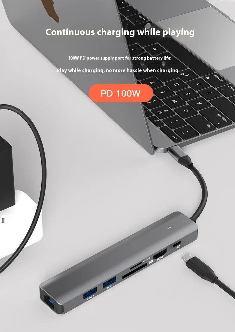 LQT-LH07 USB C 7-in-1 hub with HDMI, USB 3.0, SD card reader and Power Delivery charging port