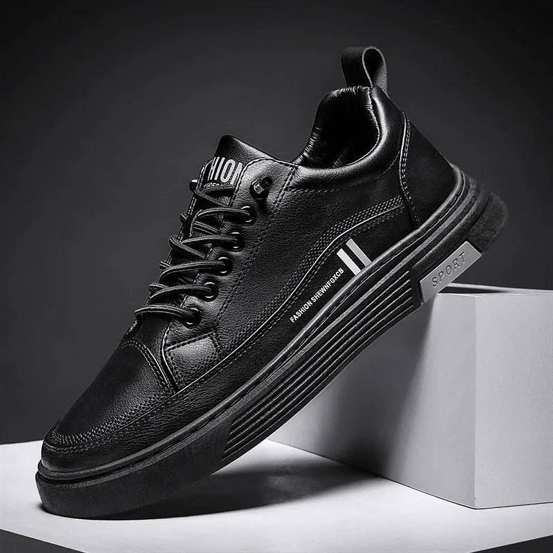 Men's low-top white skateboard shoes with an elastic band and Microfiber upper.