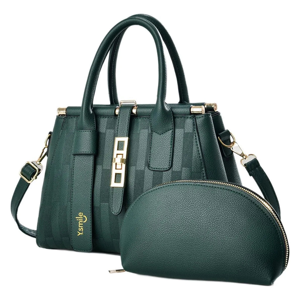 Round women's PU leather handbag in black showing crossbody and shoulder carrying options