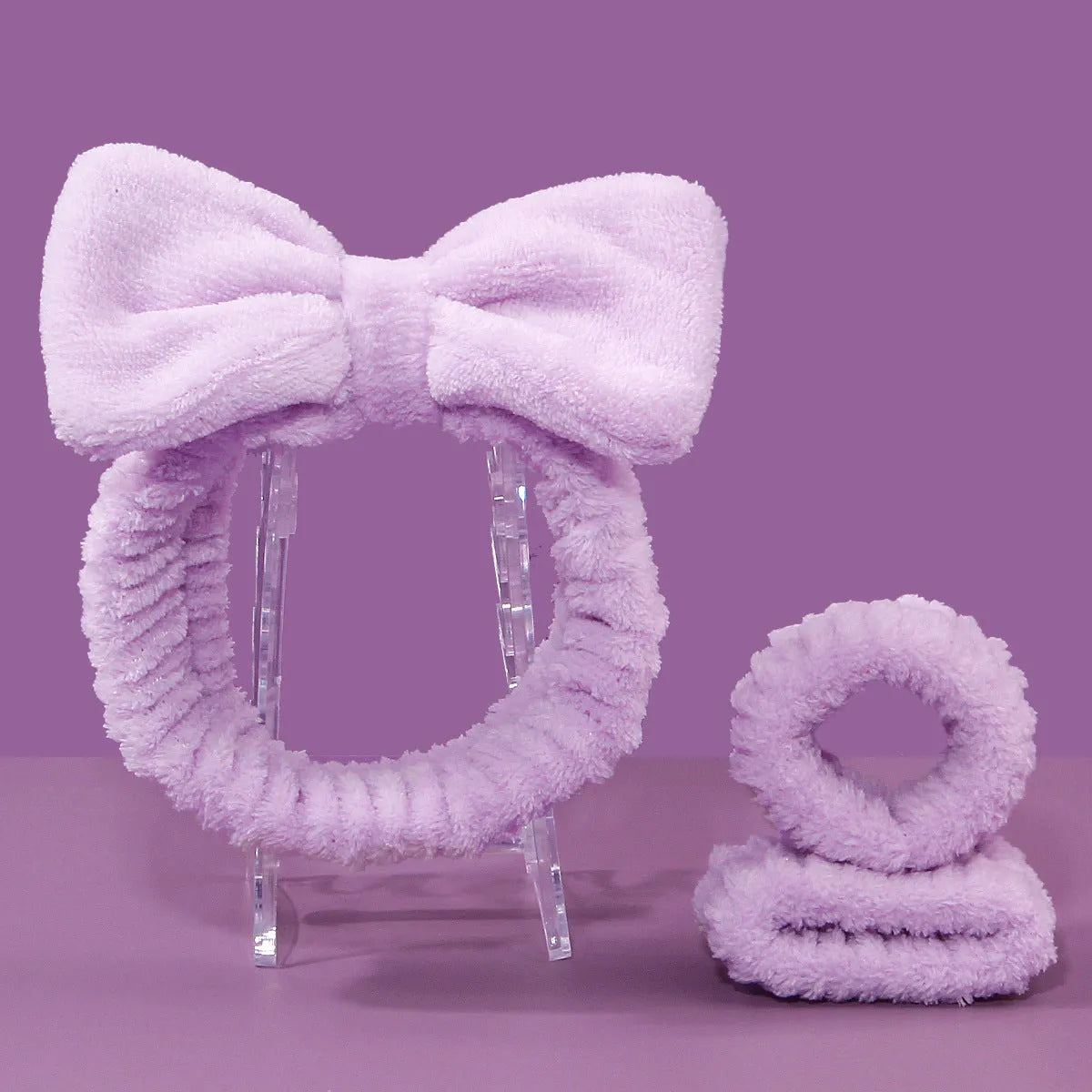 Facial brush set with coral fleece hair band and nylon bristle cleansing brush in multiple colour options