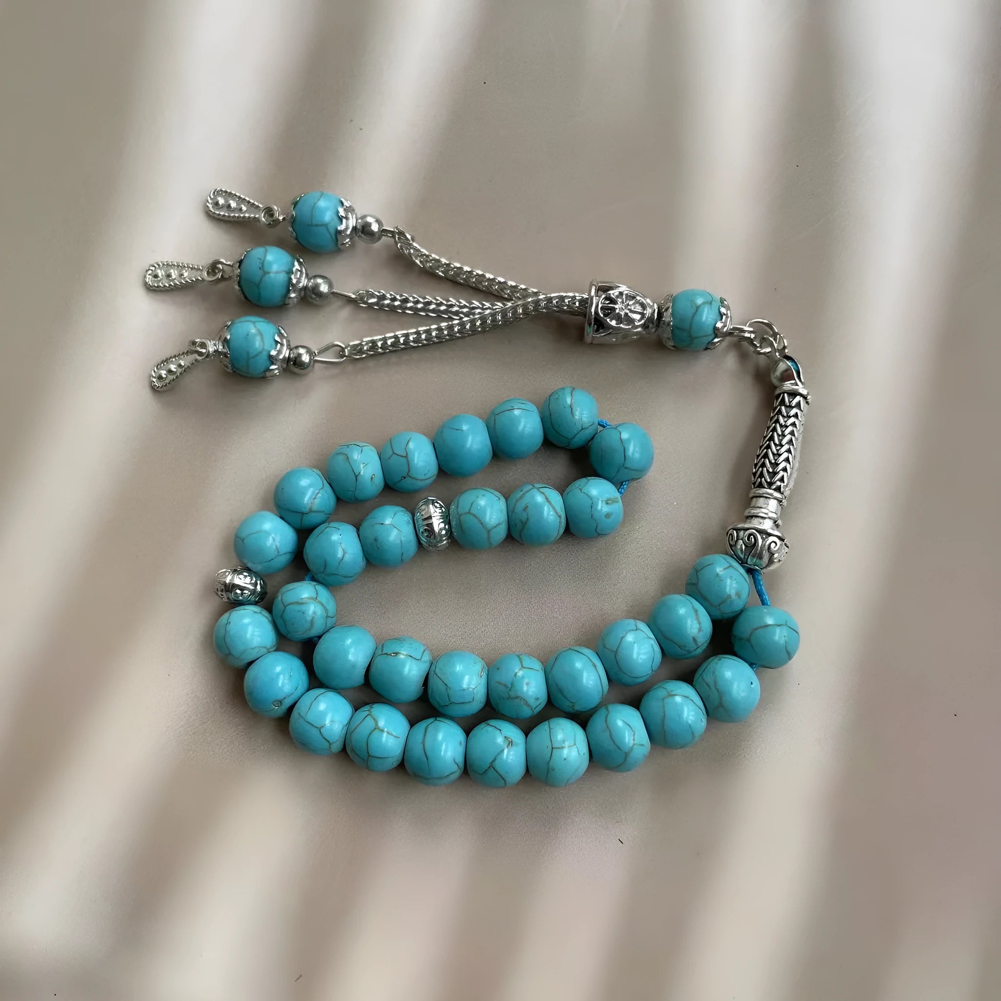 Sky blue stone Muslim prayer bracelet with 8mm beads on adjustable string