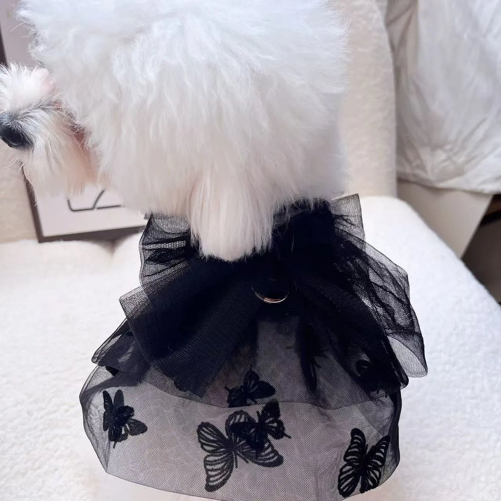 Black gauze princess tulle skirt for small dogs and cats in five measured sizes