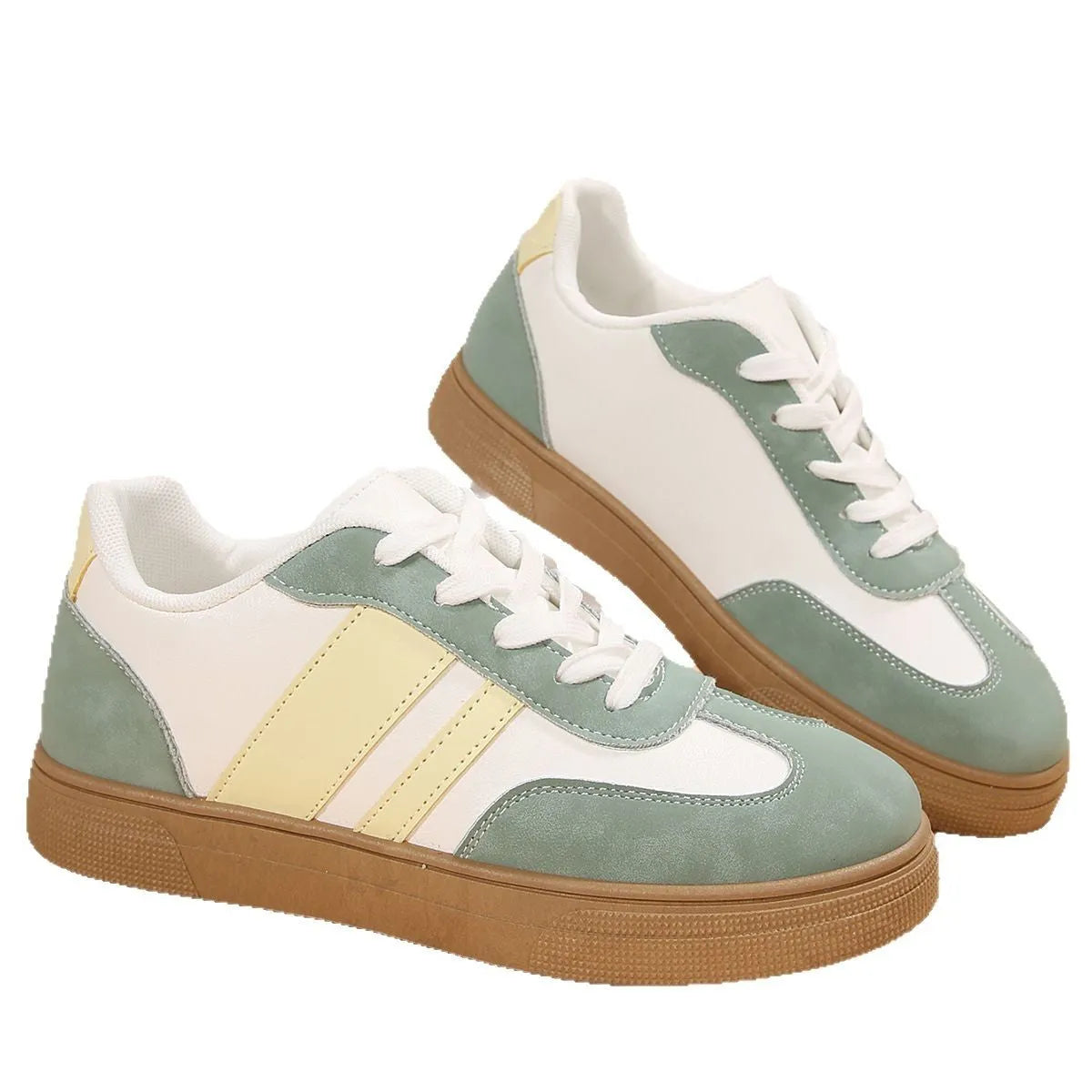 Green retro sports women's pumps with cross-strap design and round toe