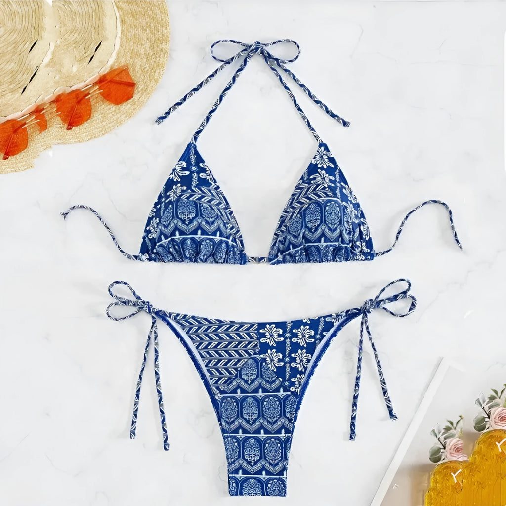 Women's bandage swimsuit with split bikini printing in polyester fabric