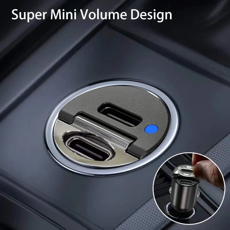 Mini black car cigarette lighter charger with zinc alloy construction measuring 45mm