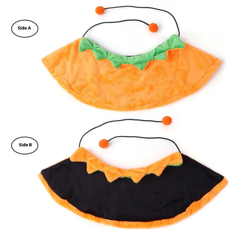 Halloween pumpkin double-sided cloak costume for dog or cat in plush material