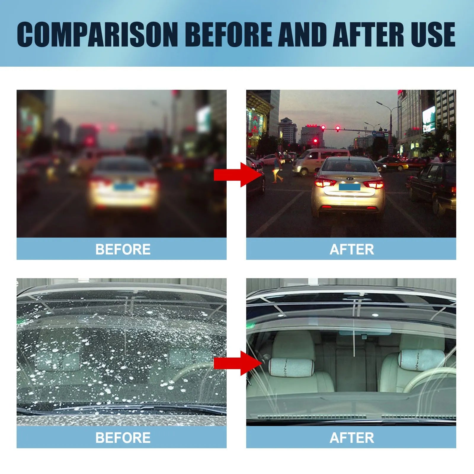Blue car glass oil film remover with sponge applicator for windshield and window decontamination