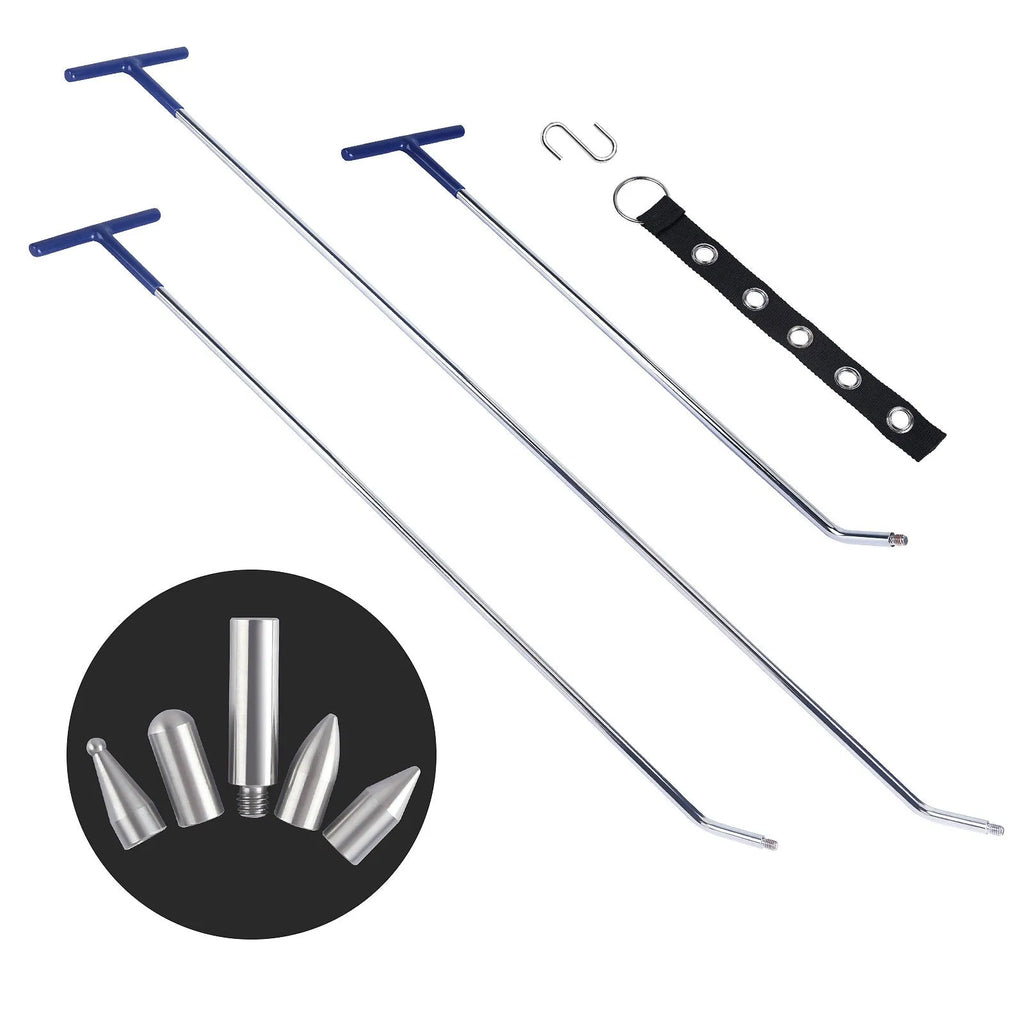 Three alloy steel car dent repair tools for vehicle body panel straightening and maintenance