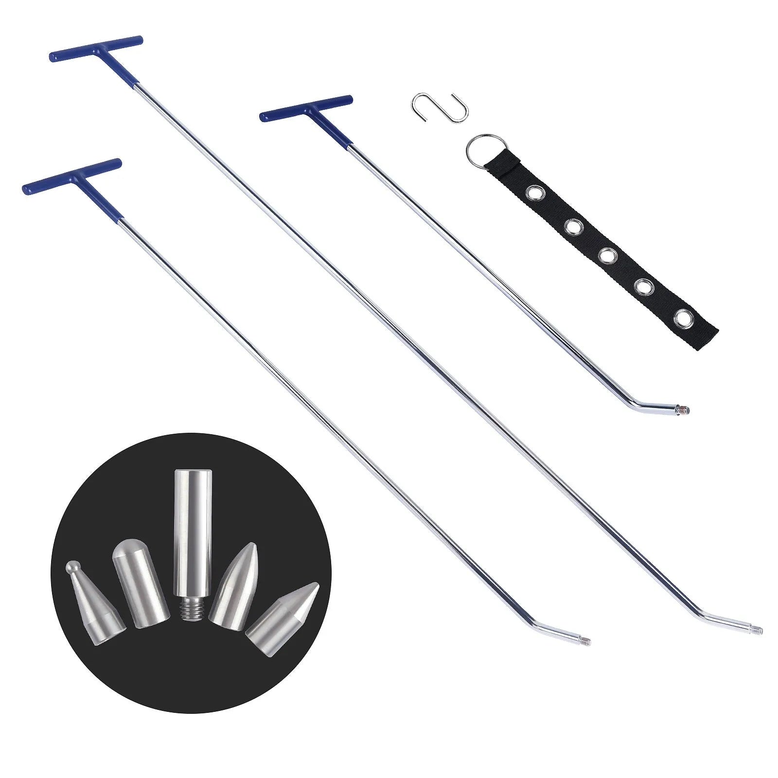 Three alloy steel car dent repair tools for vehicle body panel straightening and maintenance