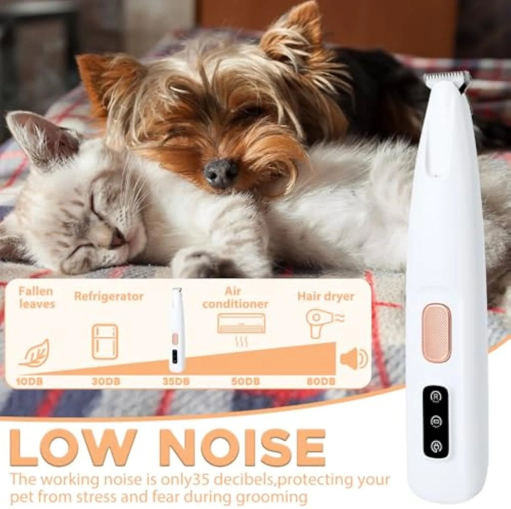 White rechargeable electric dog paw trimmer with LED light for pet grooming
