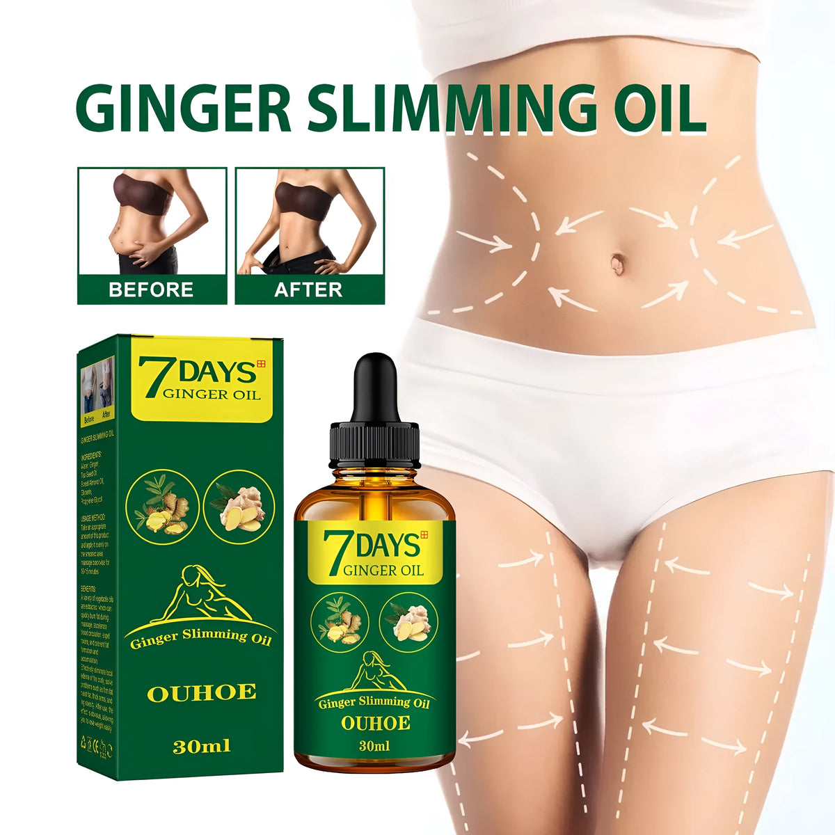 30ml ginger body shaping oil bottle for thigh firming and muscle slimming treatment