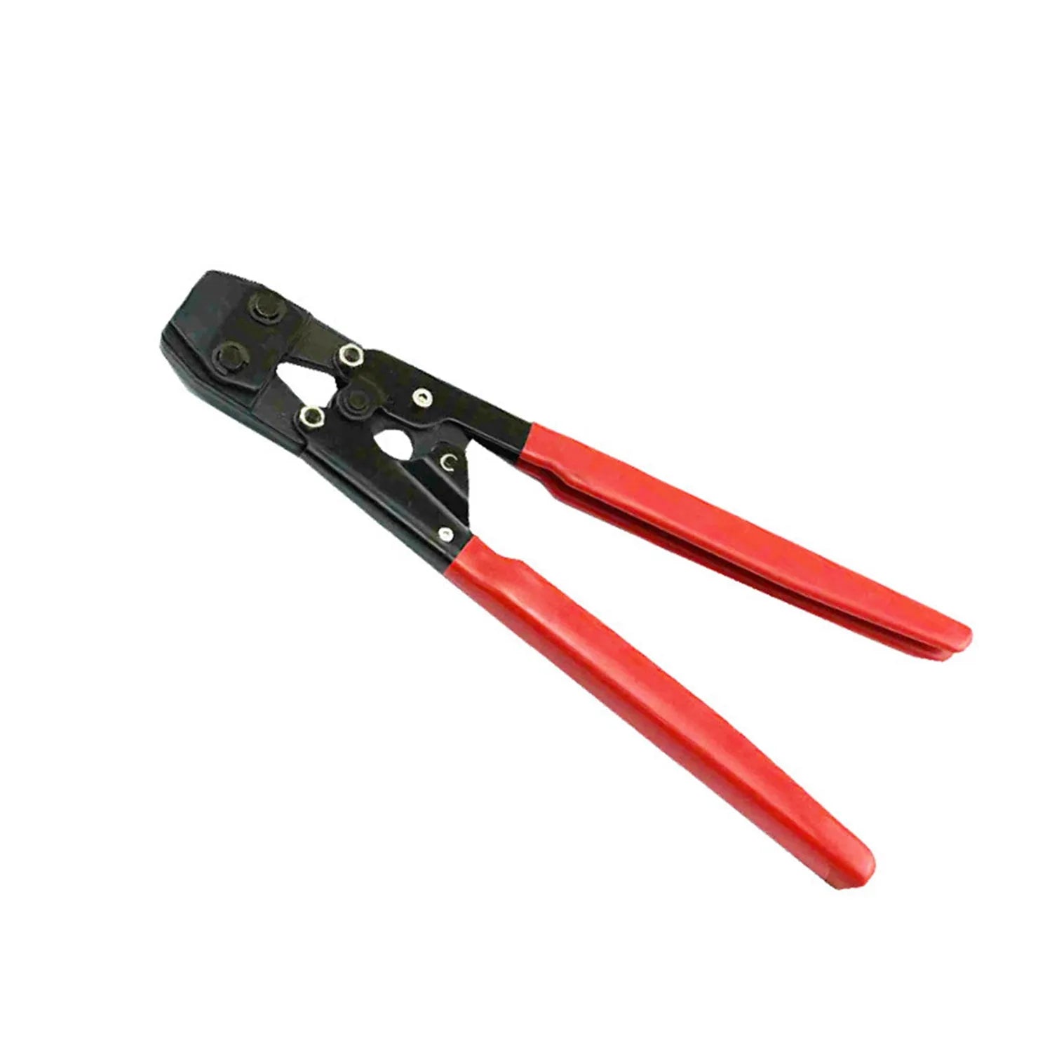 Red single ear metal clamp with carbon steel cutting edge for PEX and hose connections