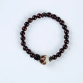 Natural rosewood double-ring bracelet with hand-knitted beads showing retro flower design