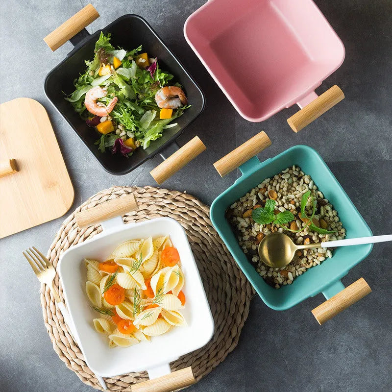 Porcelain bowl with lid in irregular shape design available in multiple colours