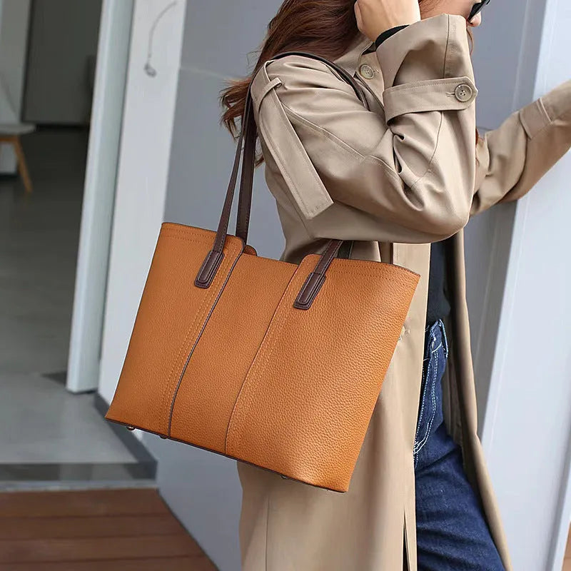 Women's genuine leather crossbody bag with horizontal square design and single shoulder strap