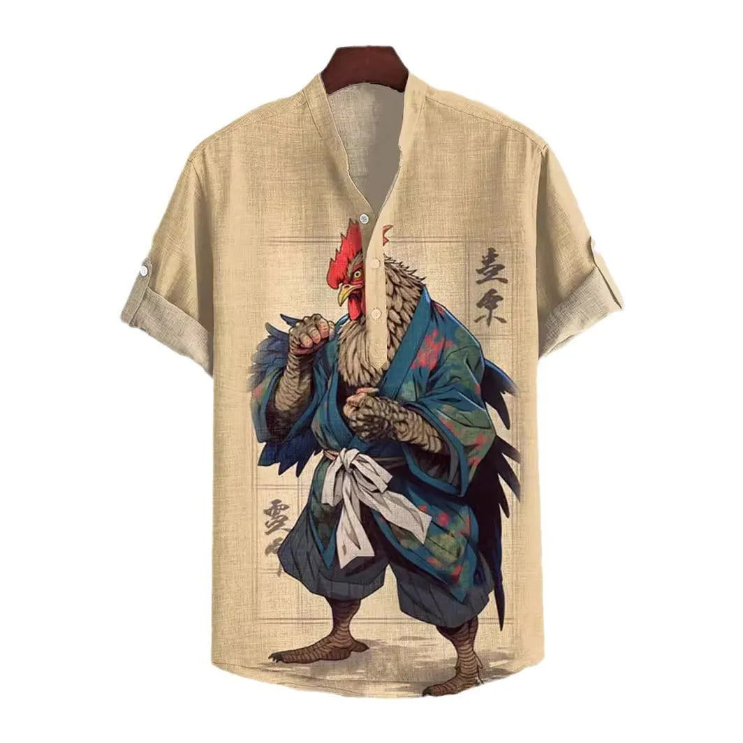 Men's short sleeve shirt with 3D digital animal print design in polyester fabric