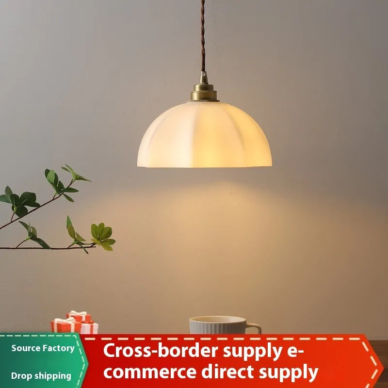 Chinese style brass bedside droplight with copper glass shade and four light colour options