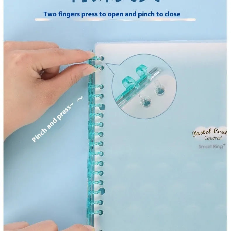 Loose spiral notebook with PP cover in pastel cookie design showing A5 and B5 size options