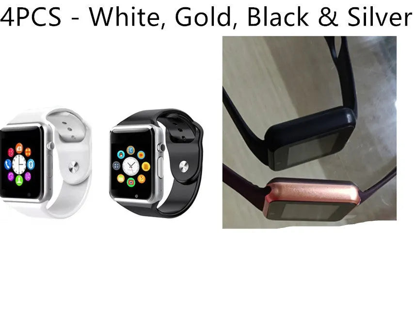 A1 Smart Watch with 1.54-inch colour touchscreen in multiple colour options showing GSM SIM and camera functionality