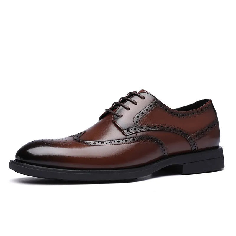 Men's black and brown brogue leather business shoes with PU upper in sizes 38-47