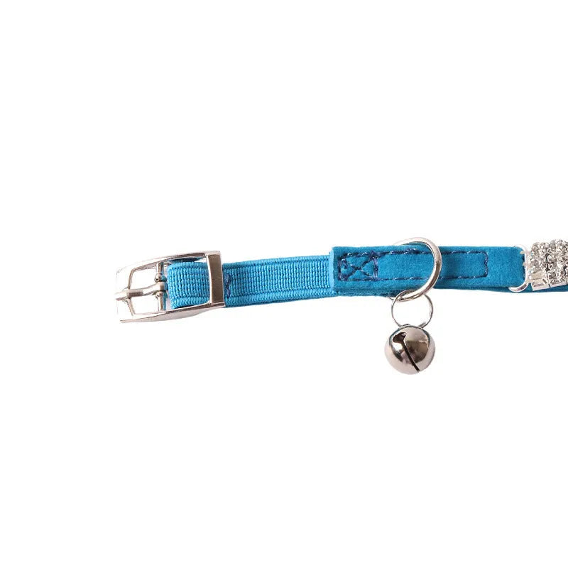 Soft flocking cat collar with elastic buckle and gang drill stud decorations in multiple colours