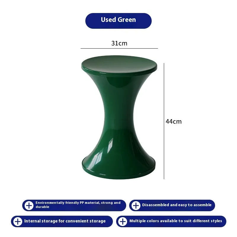 A plastic hourglass-shaped shoe changing stool in a choice of colours.