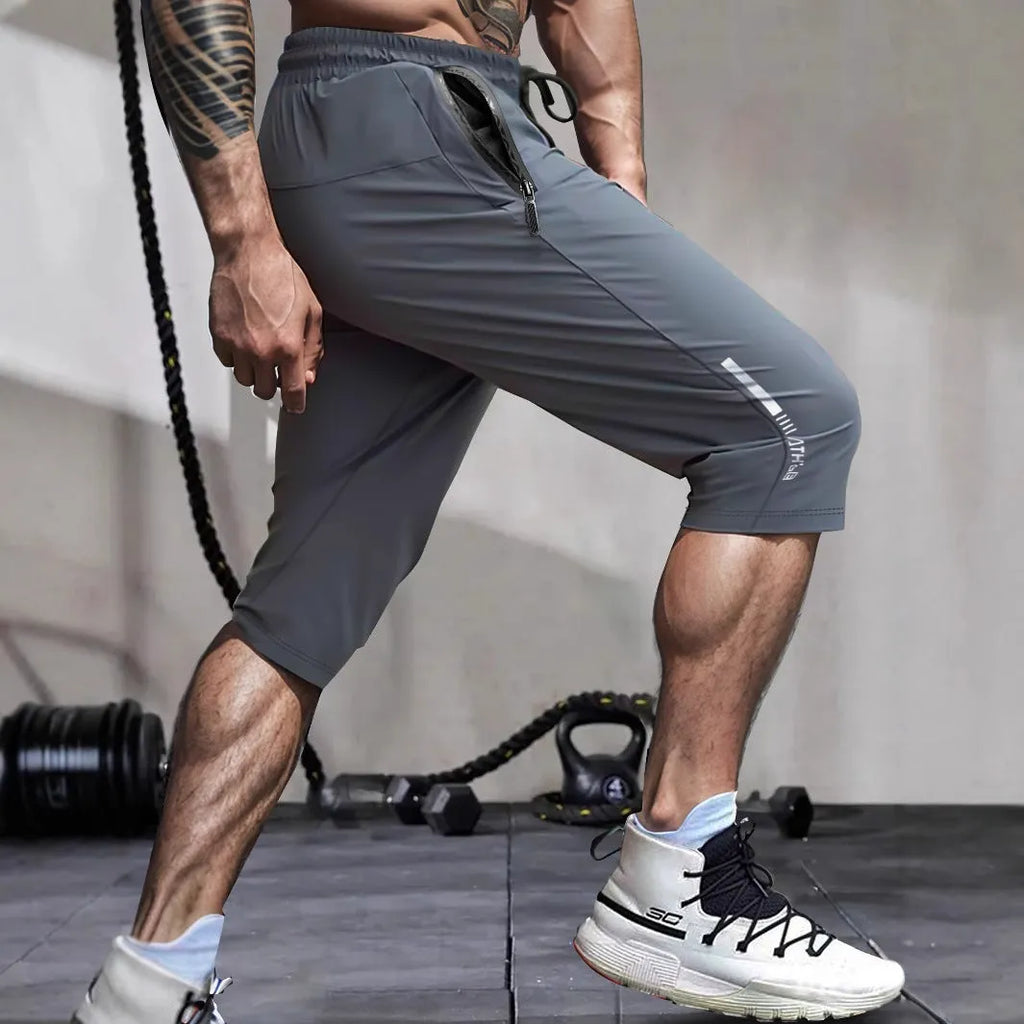 Men's ice silk cropped sports casual pants in straight-leg design with quick-drying fabric